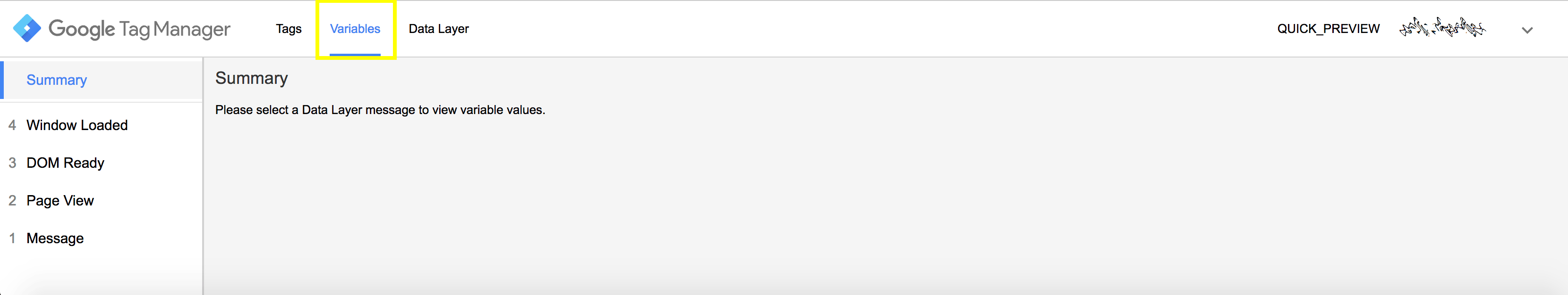 Google Tag Manager variables window