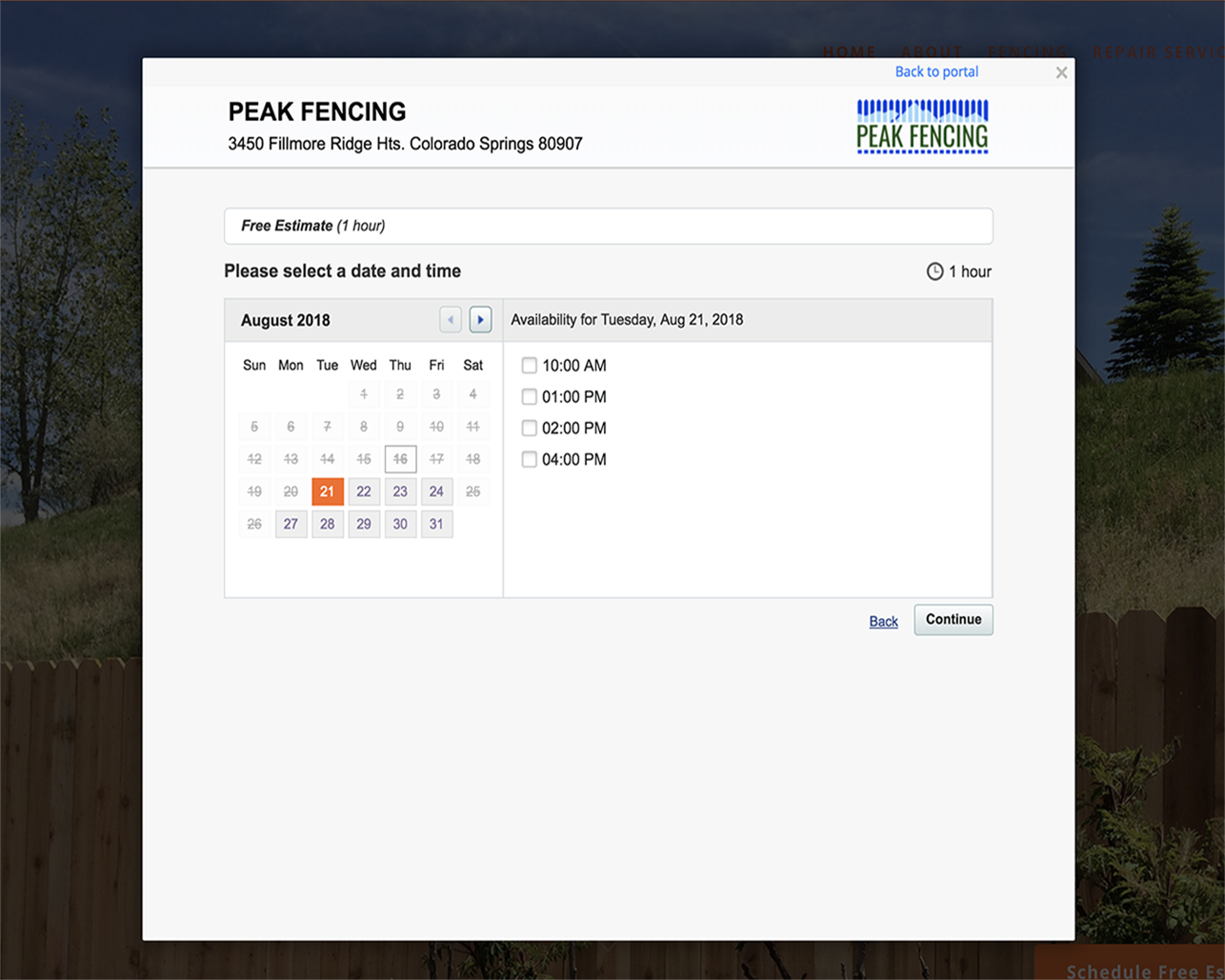 Peak Fencing Estimate Calendar