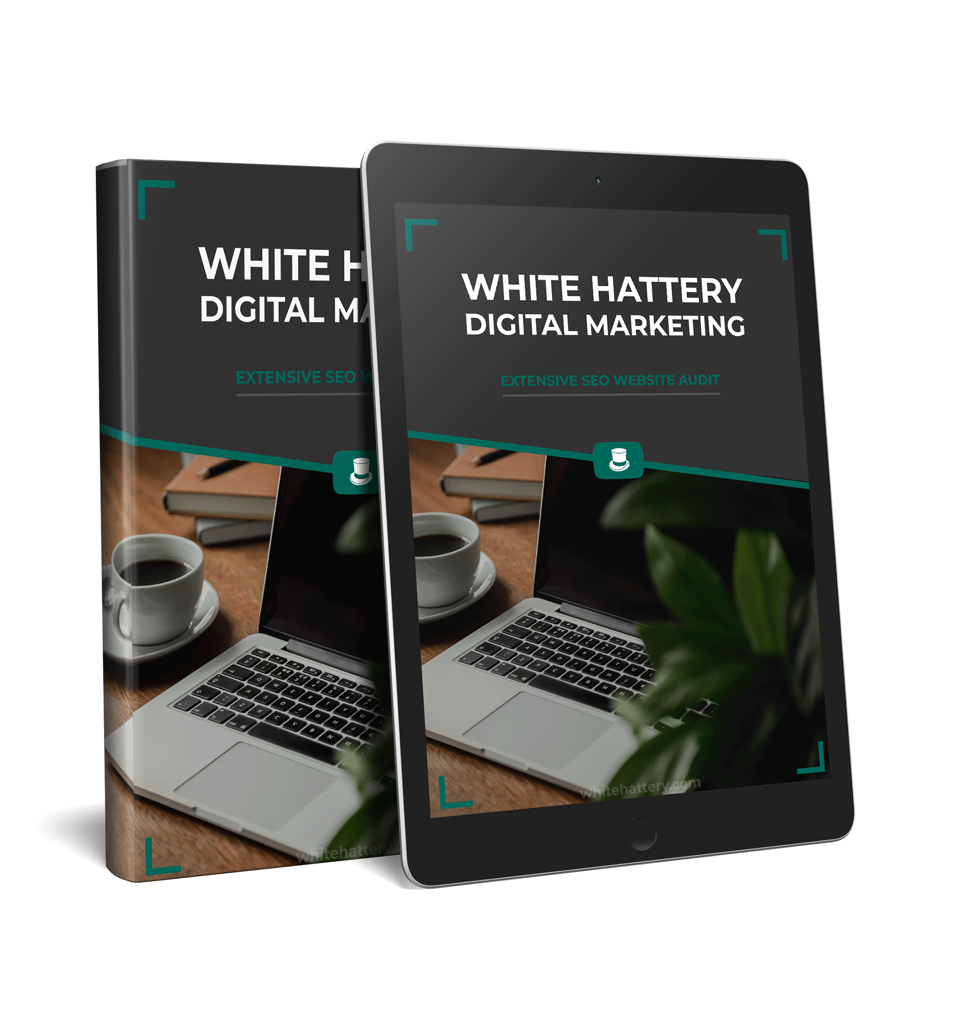 Website audit cover art on an ipad and book