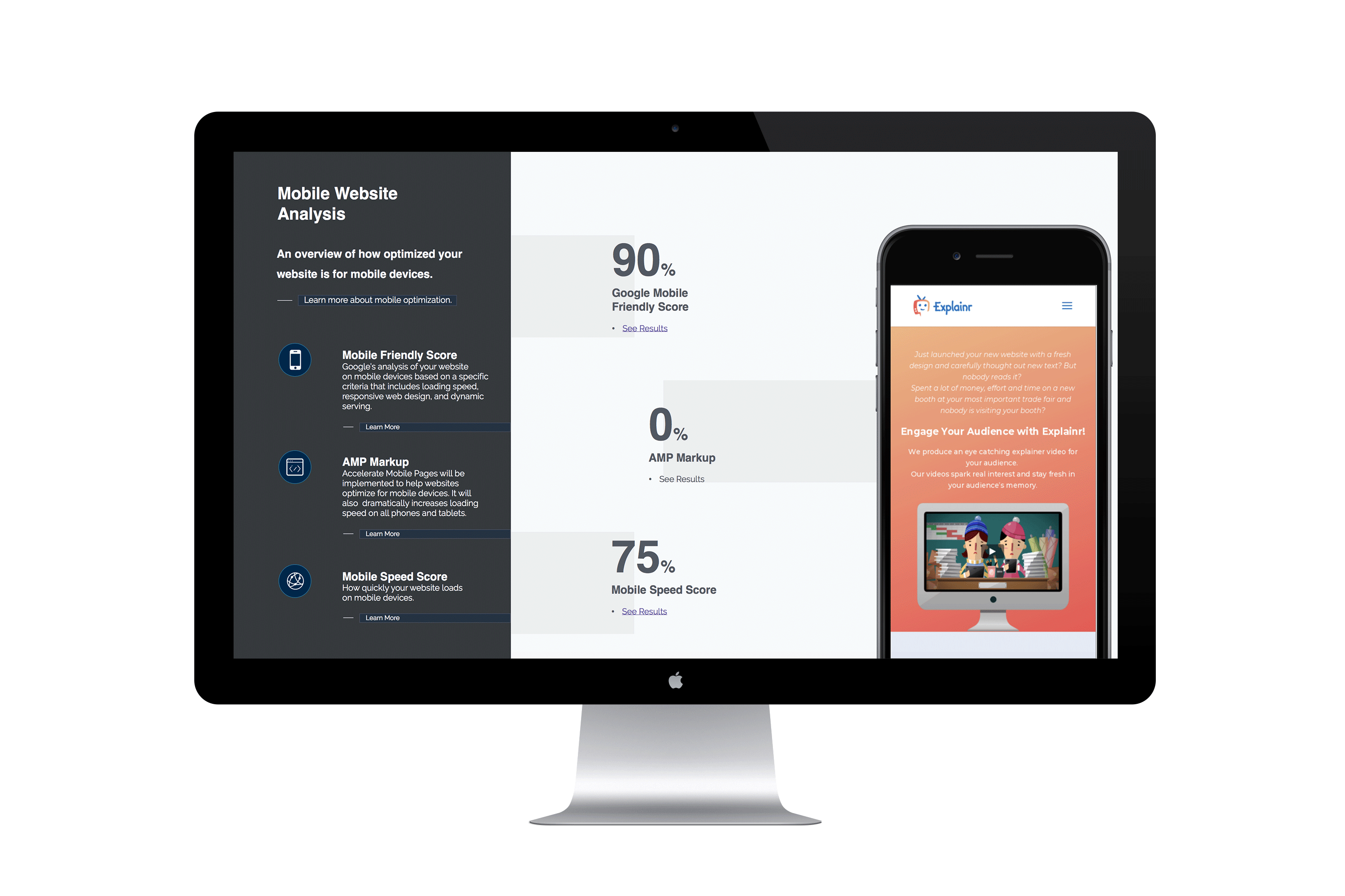 Mobile website audit example on imac