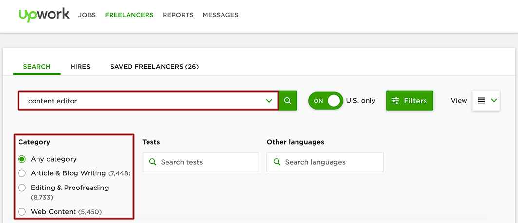 Upwork example of different types of editors